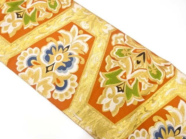 JAPANESE KIMONO / ANTIQUE KARAFANA PATTERN WOVEN FUKURO OBI (MATERIAL)